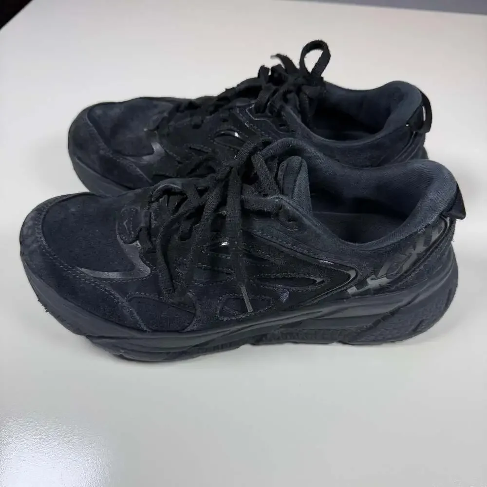Hoka One One Clifton L Suede Black/Black Sneakers W 8.5 M 7.5
